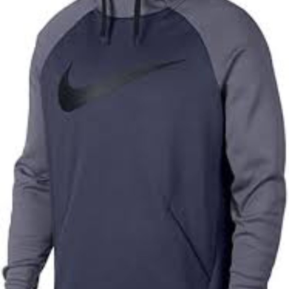 Nike Men's Navy Gray Therma Swoosh Casual Pullover Training Hoodie Size M